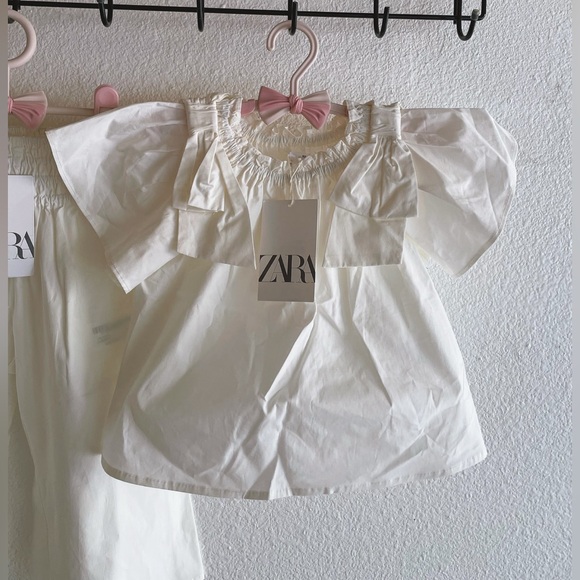 NWT ZARA POPLIN BLOUSE WITH BOWS AND CULOTTES SET - Picture 2 of 5